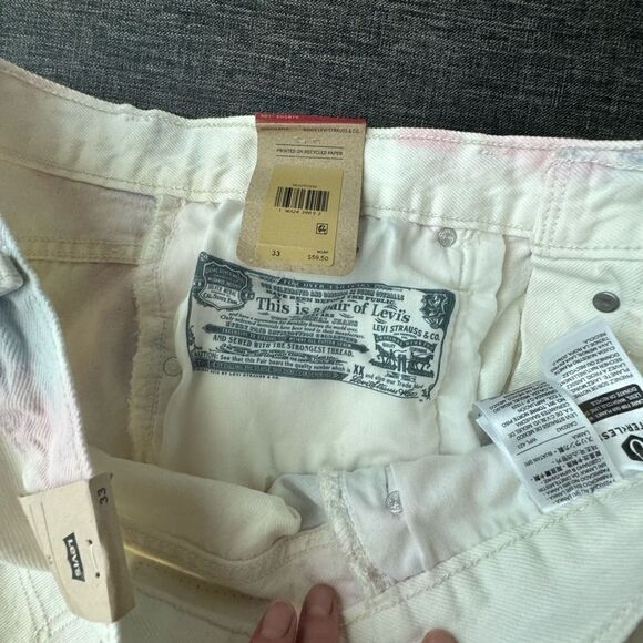 Women’s Levi 501 White Shorts With Pink And Blue Tye Dye Size 33 - Picture 3 of 12